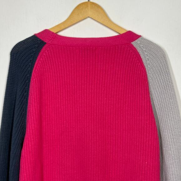 525 America Cardigan Sweater Size Med Pink Colorblock Knit Pearl Heart Buttons - Picture 6 of 10
